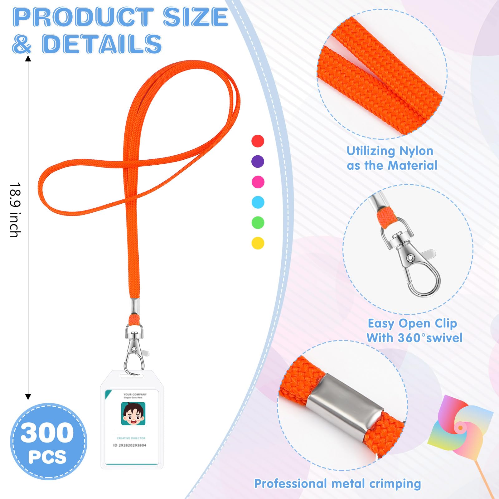 Amazon.com: Qilery 300 Pcs Lanyards for ID Badges Lanyards Bulk